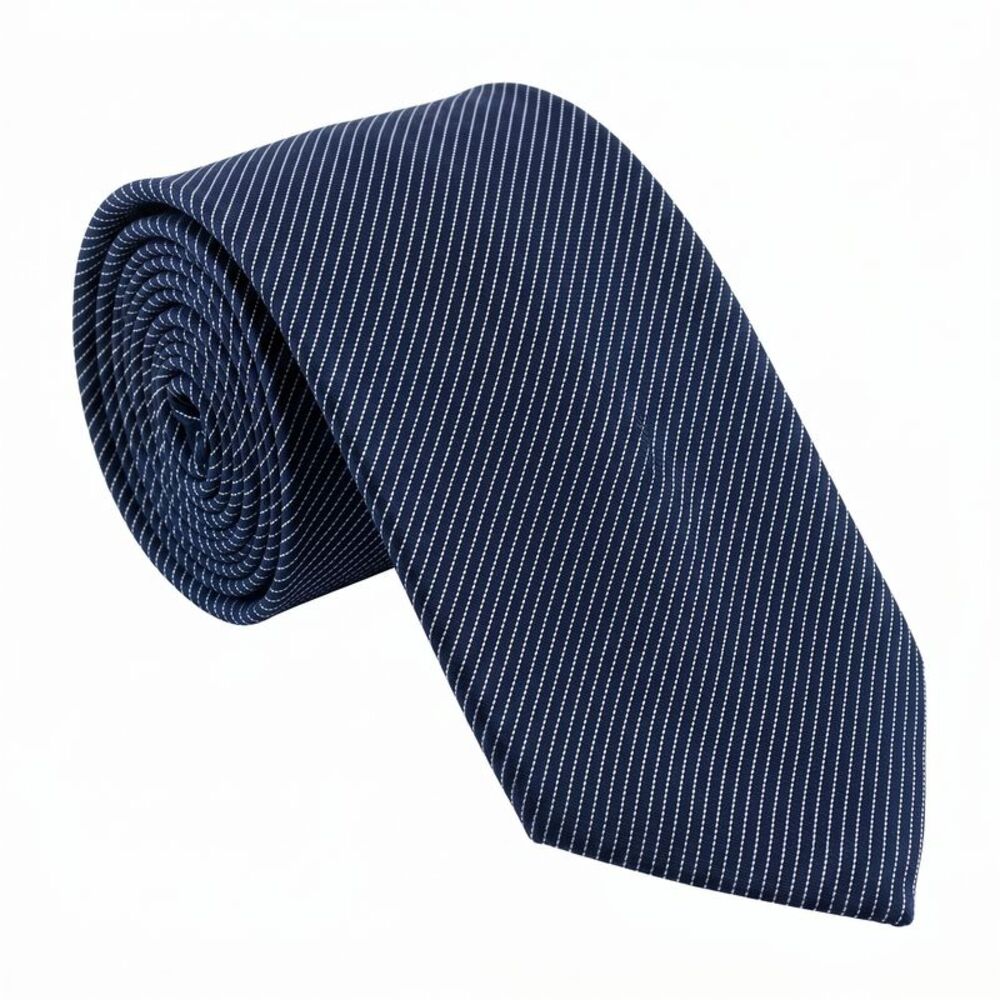 Emporio Armani 100% Silk Navy Blue Striped Tie - Made in Italy